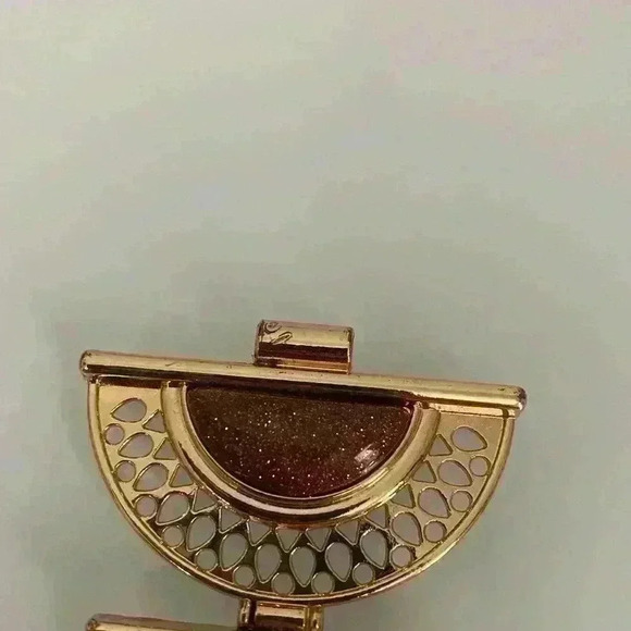 Half Crescent Pendant in Faux Gold with Faux Taupe Glitter Stones Vintage - Picture 3 of 6